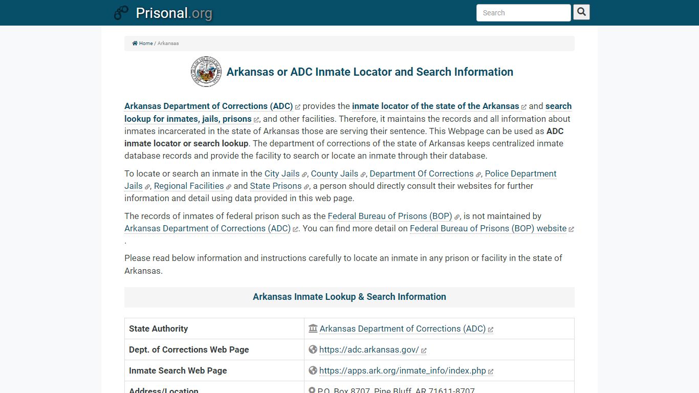 Arkansas or ADC Inmate Locator/Search Information ...